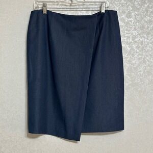 Alex Marie NWT Pencil‎ Skirt Twill Faux Wrap Front Solid Navy Blue Lined Sz 14